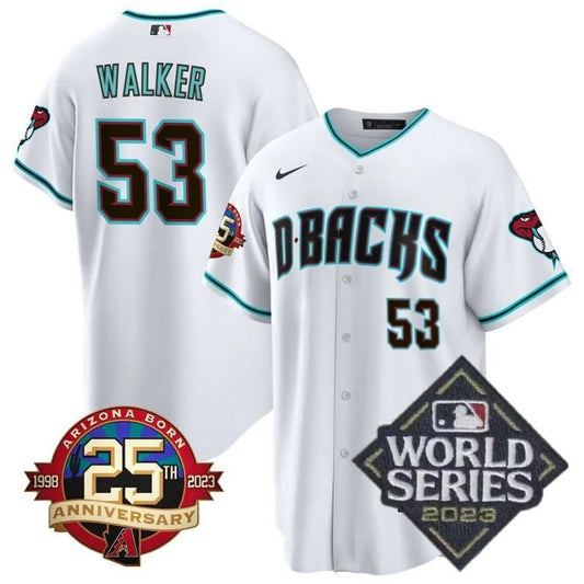 arizona diamondbacks #53 christian walker 25th anniversary patch cool base collection jersey – white alternate