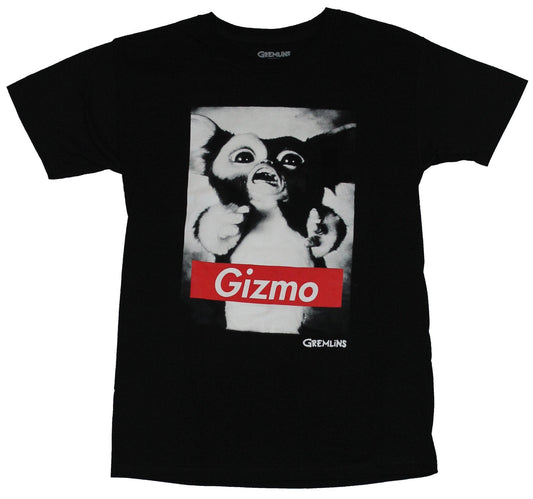 Gremlins Mens T-Shirt - Black and White Gizmo Photo W/ Red Name Bar