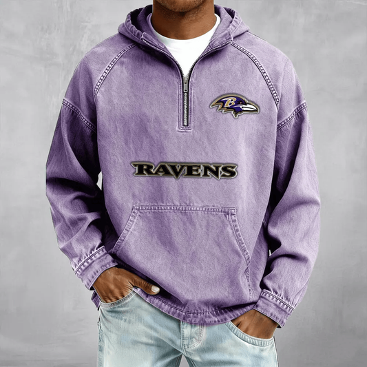Baltimore Ravens Men's Half-Zip Denim Hoodie For Fan