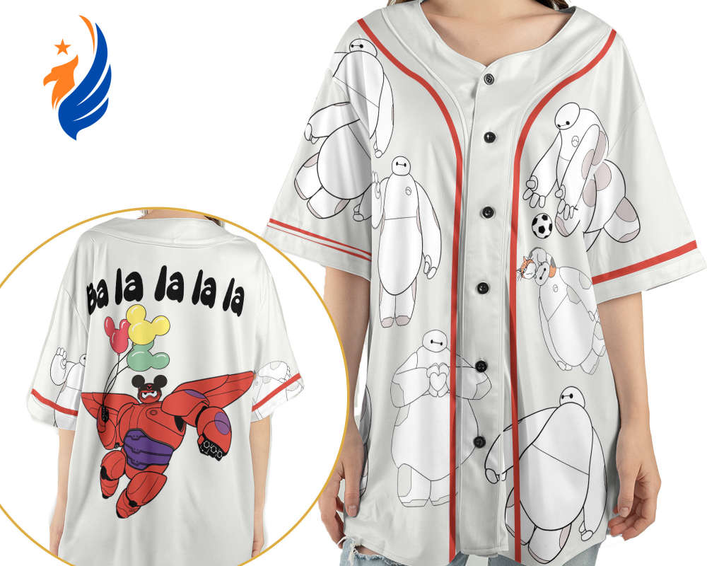 Baymax Balalala Fist Bump Baseball Jersey Shirt - Disney Big Hero 6 Sport Outfit for Disneyland Family Vacation - Bafud