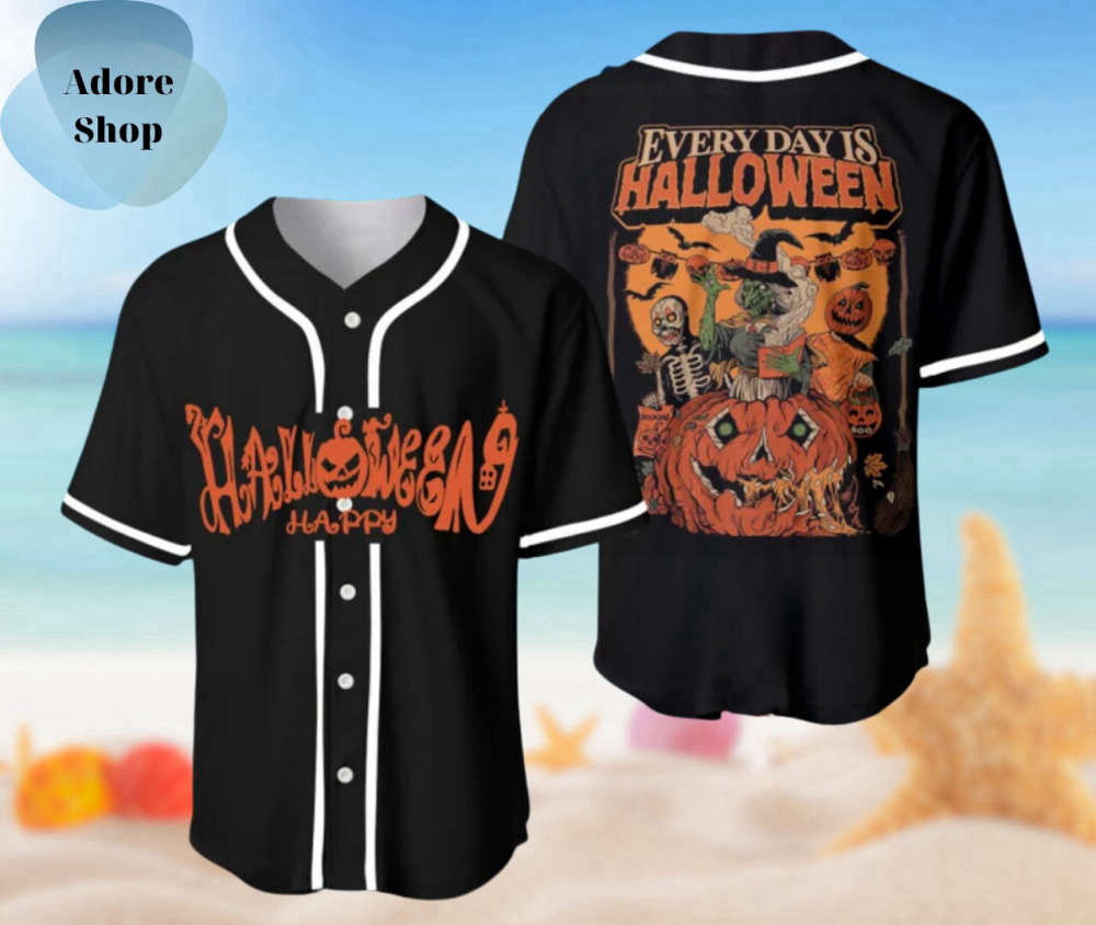 Black Happy Halloween Baseball Jersey Shirt, Perfect Holiday Gift For Adult, Youth, Kids - Aopprinter