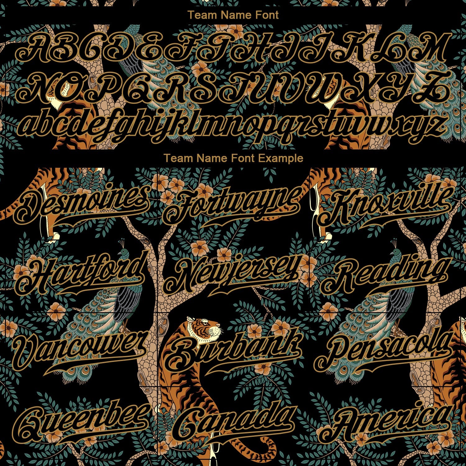 Custom Black Black-Old Gold 3D Pattern Design Tiger And Peacock Authentic Baseball Jersey