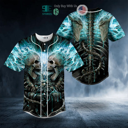 BEST Blue Lightning Skull Baseball Shirt