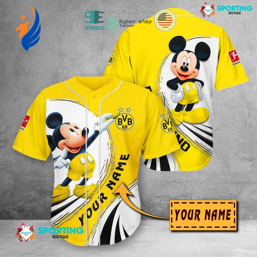 Borussia Dortmund Custom Name Yellow Mickey Mouse Baseball Jersey - Unisex Shirt: Unique Fan Gear! - Bafud