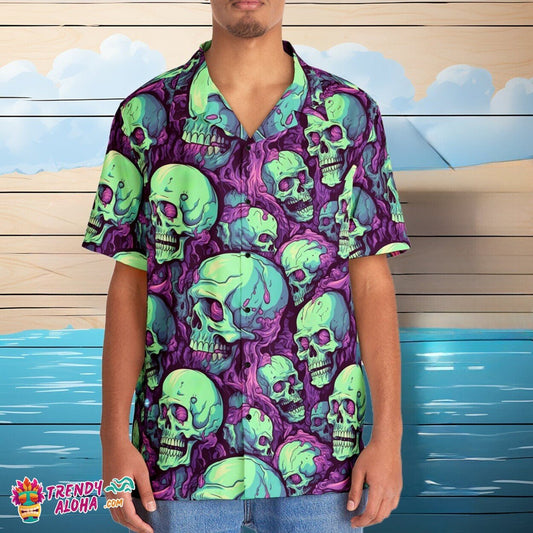 Brain-Eating Zombie Horror Scene Men's Hawaiian Vacation Shirt