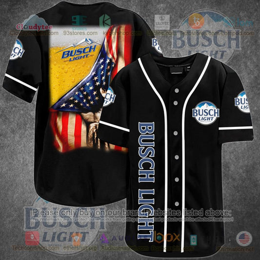 HOT Busch Light Beer United States Flag black Baseball Jersey Shirt
