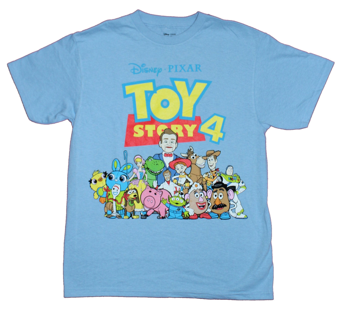 Toy Story 4 Mens T-Shirt - Massive Cast Under Movie Logo Image