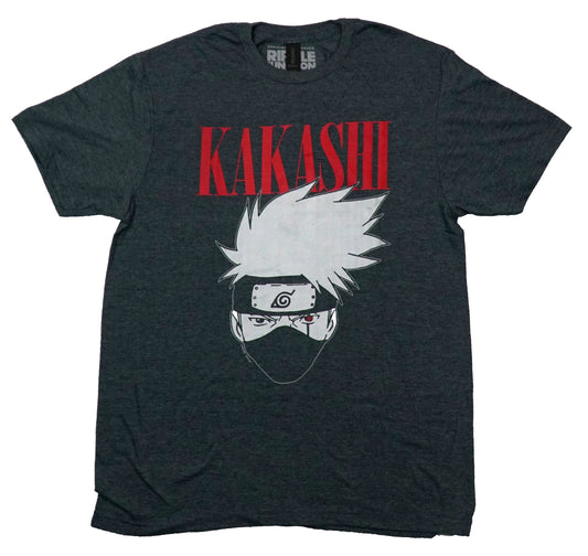 Naruto Shippuden Mens T-Shirt -Kakashi One Red Eye All White Head Shot