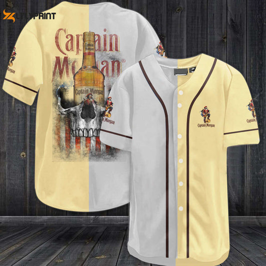 Captain Morgan Skull USA Flag All Over Print Unisex Baseball Jersey Yellow - lylyprint.com