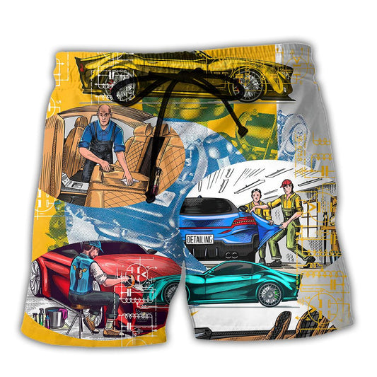 Car Auto Detailing Automobile Center Trendy Aloha Hawaiian Beach Shorts