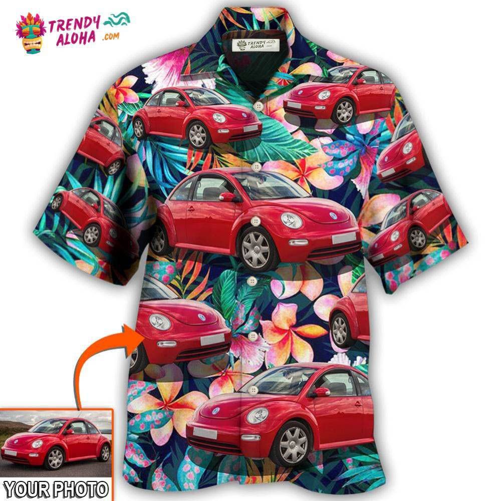 Car Beetle Car Luxury Tropical Flower Custom Photo Hawaiian Shirt - Trendy Aloha