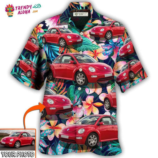 Car Beetle Car Luxury Tropical Flower Custom Photo Hawaiian Shirt - Trendy Aloha