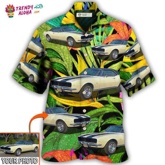 Car Camaro Car Classic Style Tropical Flower Custom Photo Hawaiian Shirt - Trendy Aloha