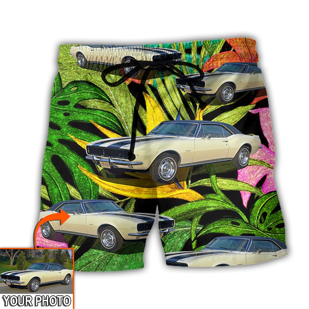 Car Camaro Car Classic Style Tropical Flower Custom Photo Trendy Aloha Hawaiian Beach Shorts