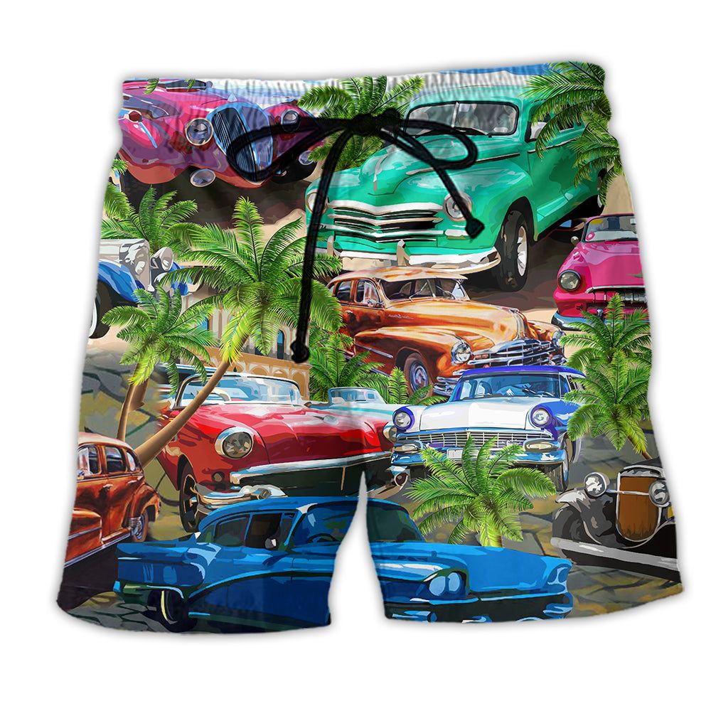 Car Classic Make Me Happy Trendy Aloha Hawaiian Beach Shorts