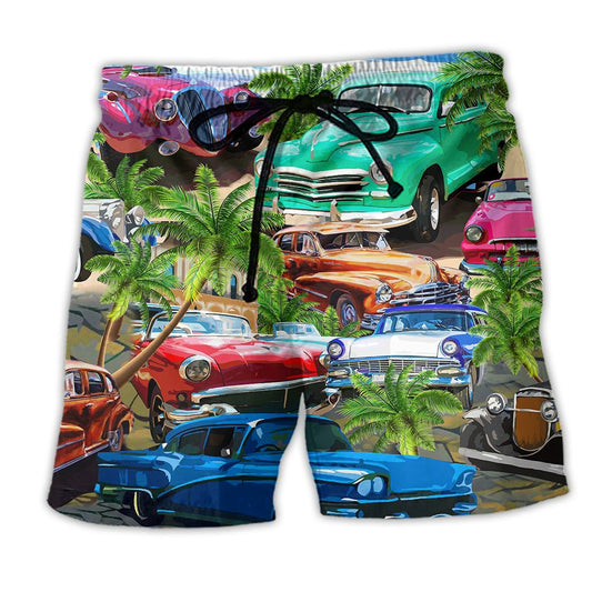 Car Classic Make Me Happy Trendy Aloha Hawaiian Beach Shorts