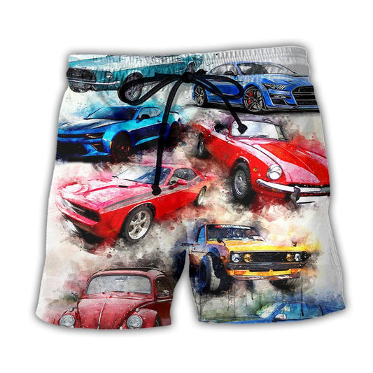 Car Classic Portrait For Car Lovers Trendy Aloha Hawaiian Beach Shorts