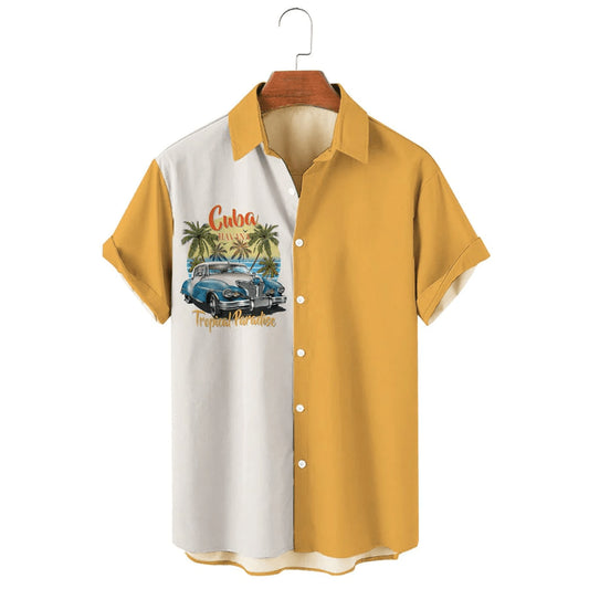 Car Color Matching Daily Simple Loose Large Men's Shirt, Trendy Hawaiian Shirt Vintage, Trendy Hawaiian Shirt For Men, Women