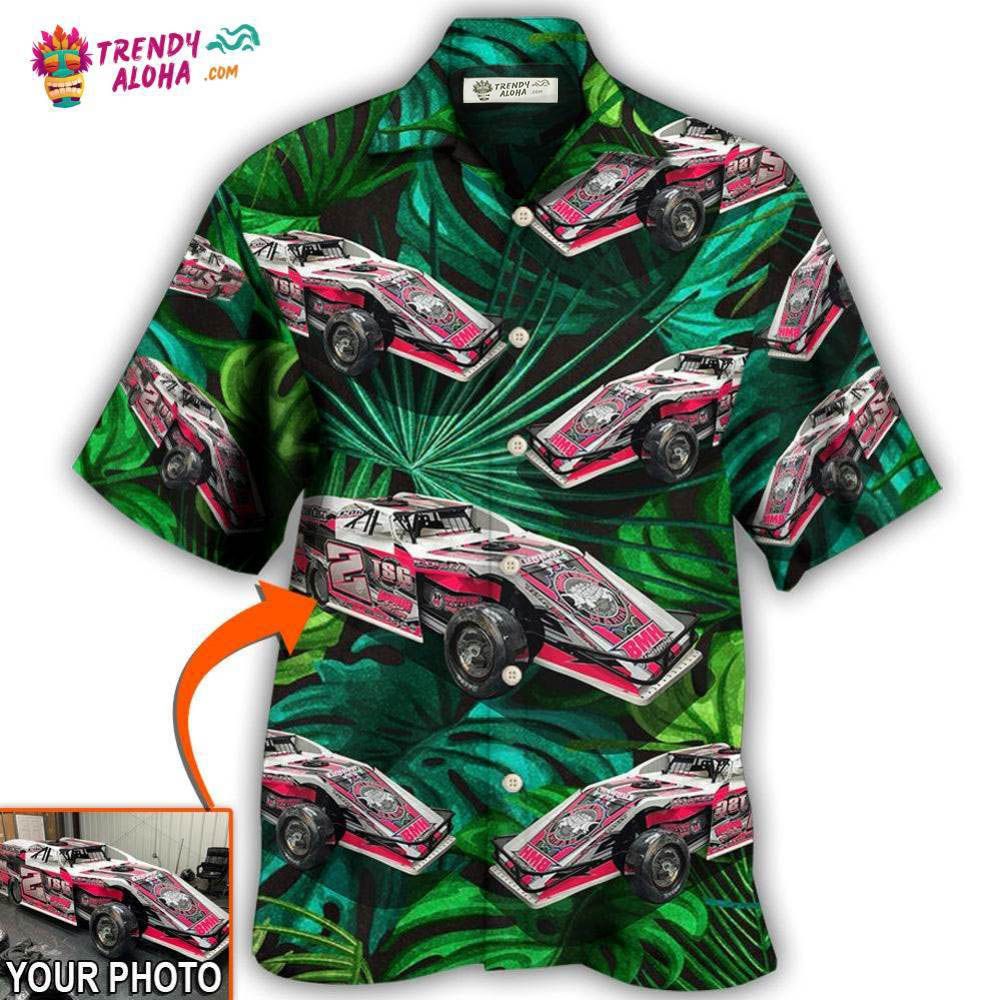 Car Dirty Track Racing Tropical Flower Custom Photo Hawaiian Shirt - Trendy Aloha
