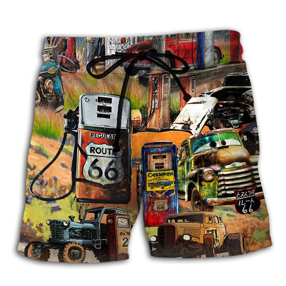 Car Filling Full Driving Far Art Trendy Aloha Hawaiian Beach Shorts