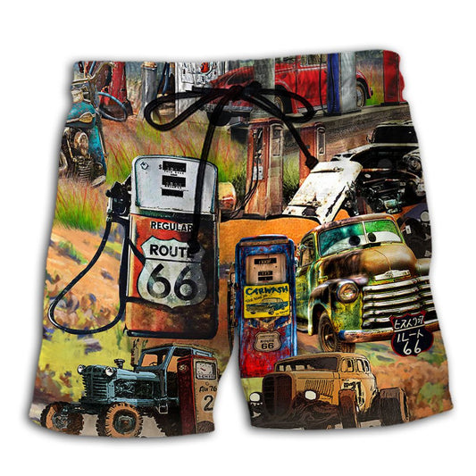 Car Filling Full Driving Far Art Trendy Aloha Hawaiian Beach Shorts
