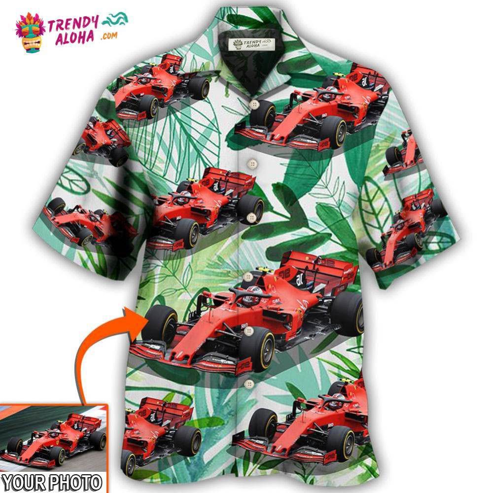 Car Formula One Tropical Custom Photo Hawaiian Shirt - Trendy Aloha