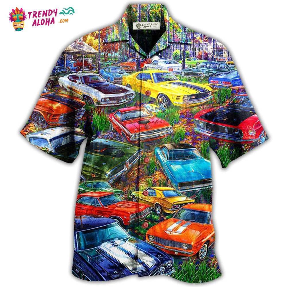 Car In The Garden Colorful Style Hawaiian Shirt - Trendy Aloha