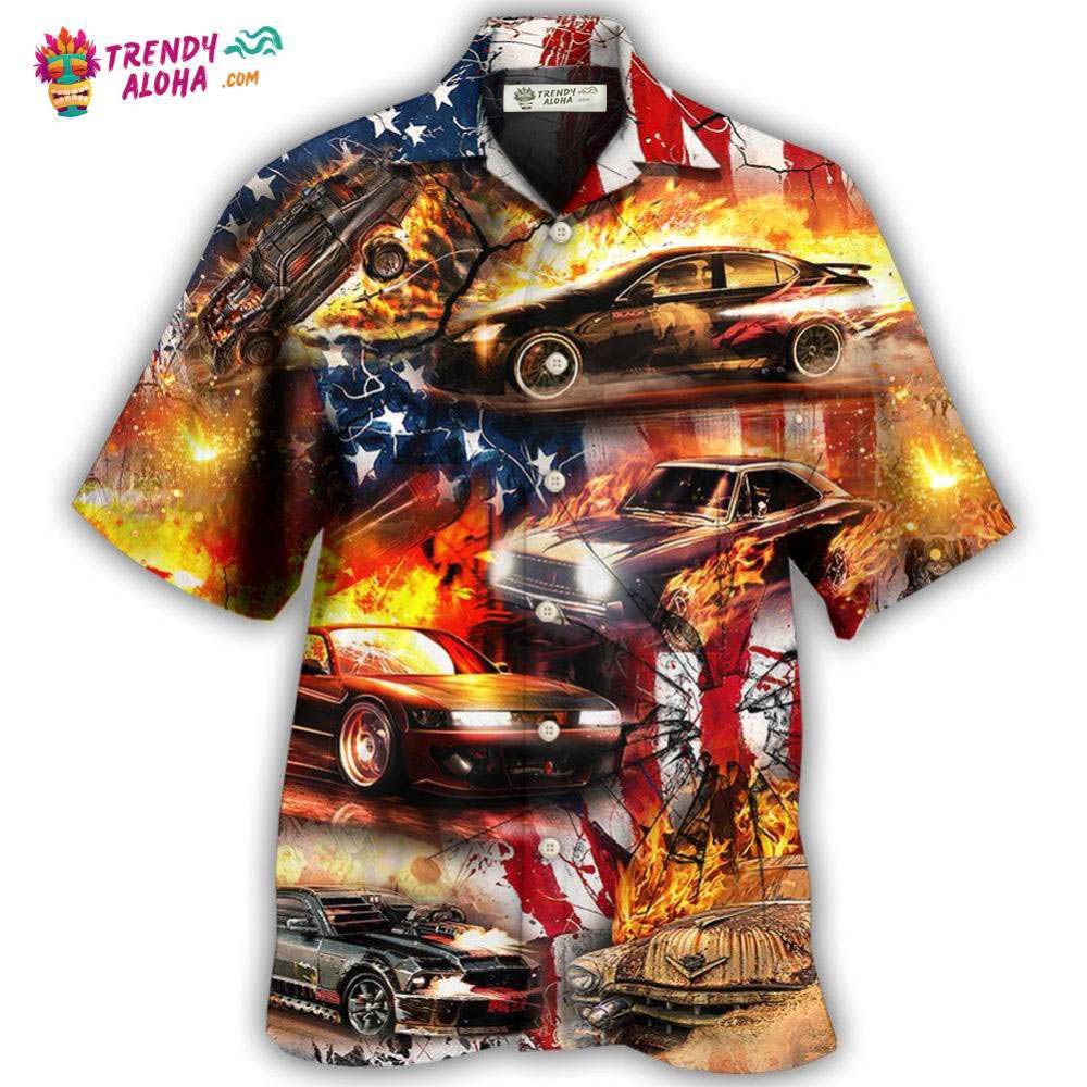 Car Independence Day Fire Hawaiian Shirt - Trendy Aloha