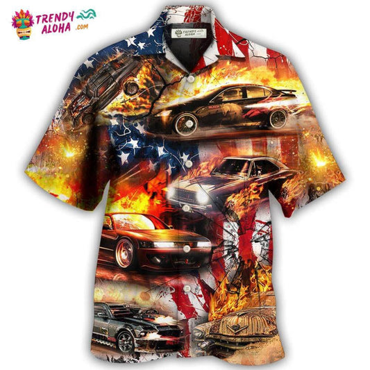 Car Independence Day Fire Hawaiian Shirt - Trendy Aloha