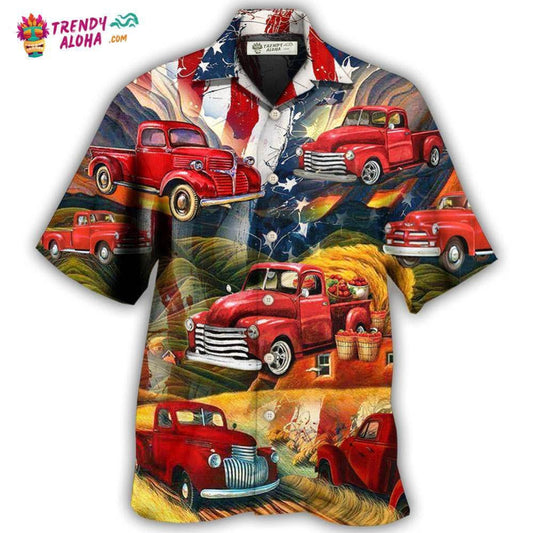 Car Independence Day Red Car Vintage Hawaiian Shirt - Trendy Aloha