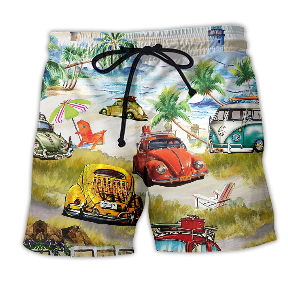 Car Love Beach In Summer Trendy Aloha Hawaiian Beach Shorts