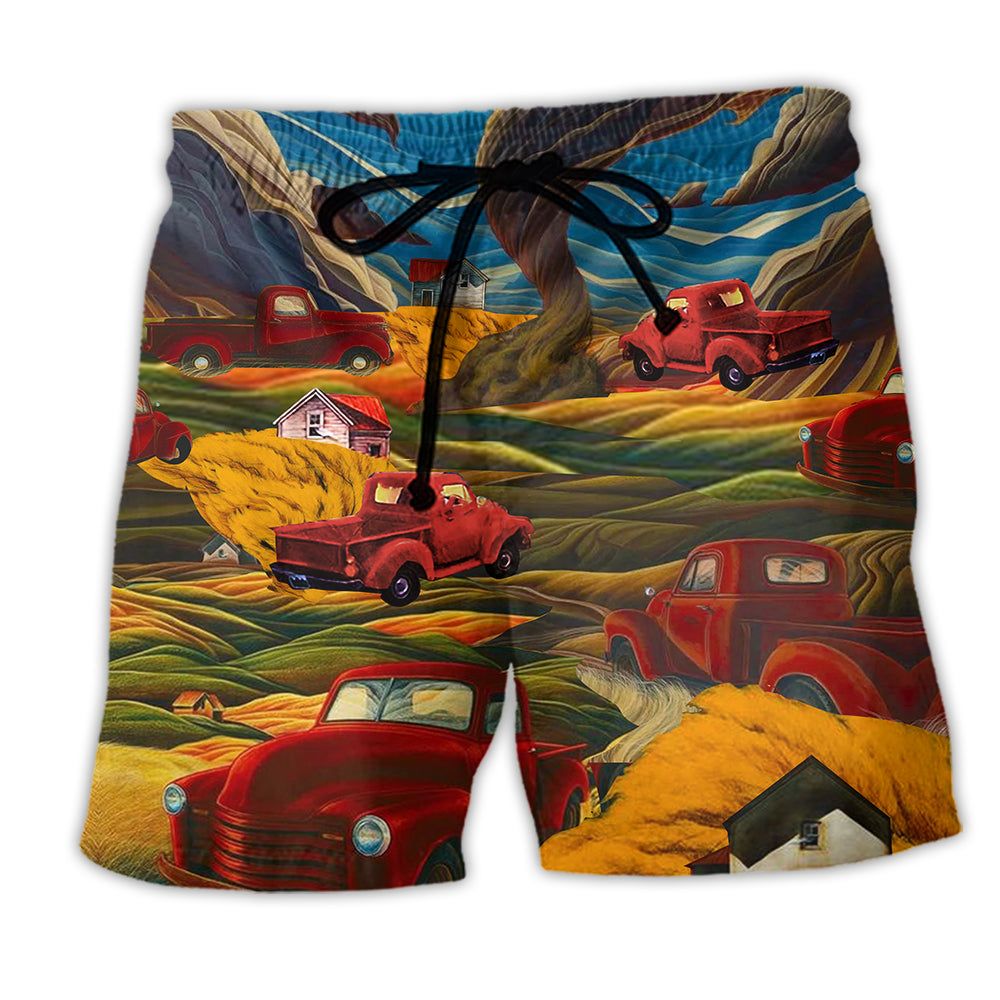 Car Love Red Mountain Trendy Aloha Hawaiian Beach Shorts