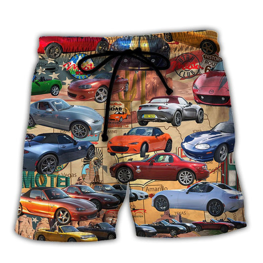 Car Lover Utah Miata Club Route 66 Trendy Aloha Hawaiian Beach Shorts