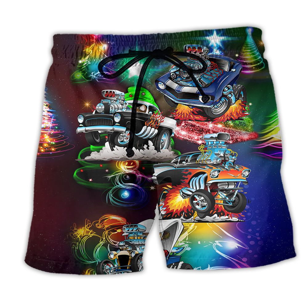 Car Merry Christmas Star Light Trendy Aloha Hawaiian Beach Shorts