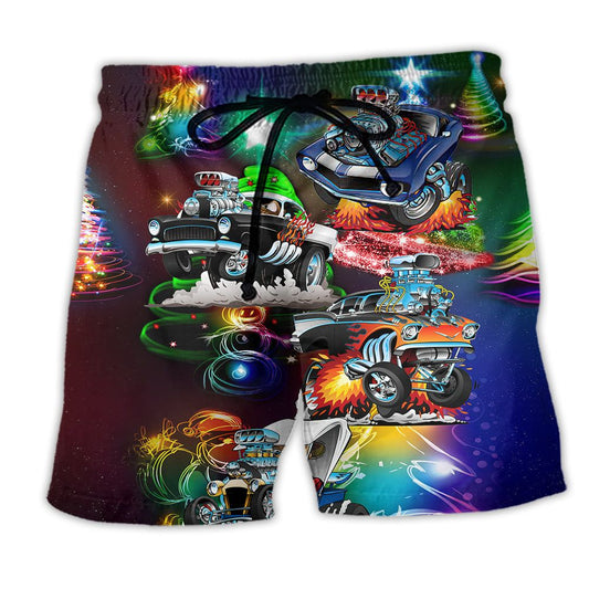 Car Merry Christmas Star Light Trendy Aloha Hawaiian Beach Shorts