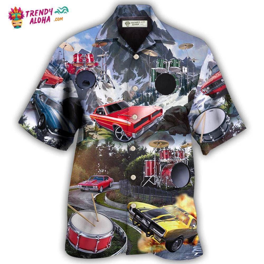 Car Muscle Car And Drum Racing Music Lover Hawaiian Shirt - Trendy Aloha