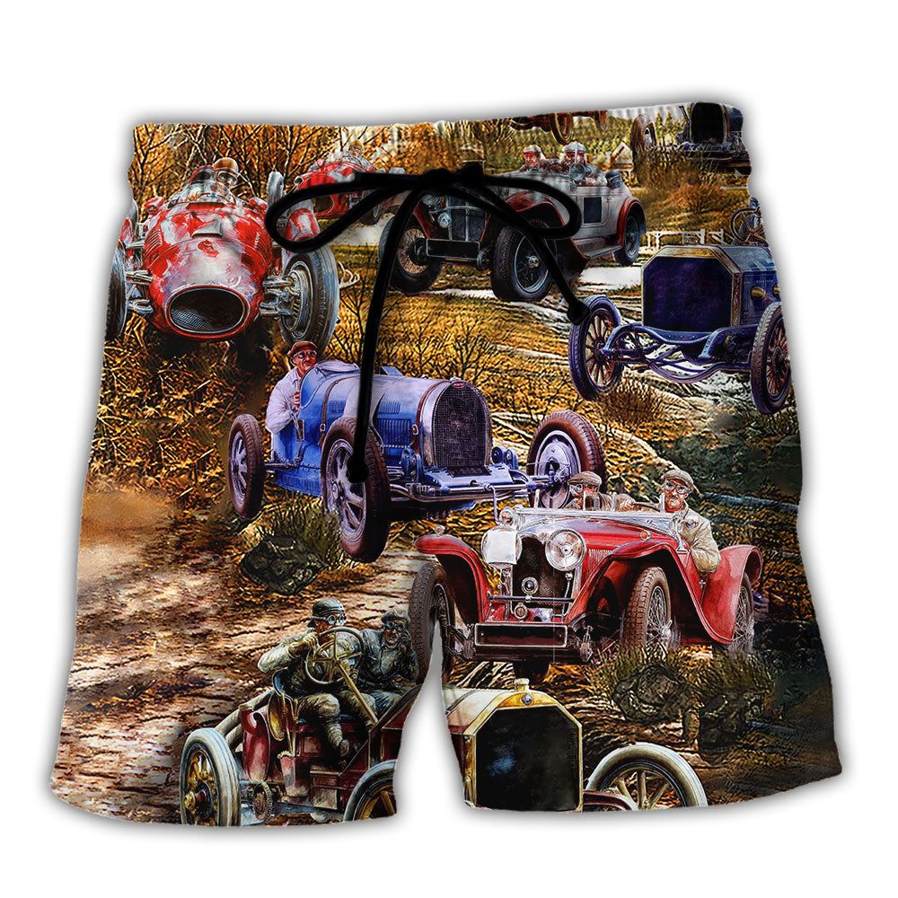 Car Old Vintage Trendy Aloha Hawaiian Beach Shorts