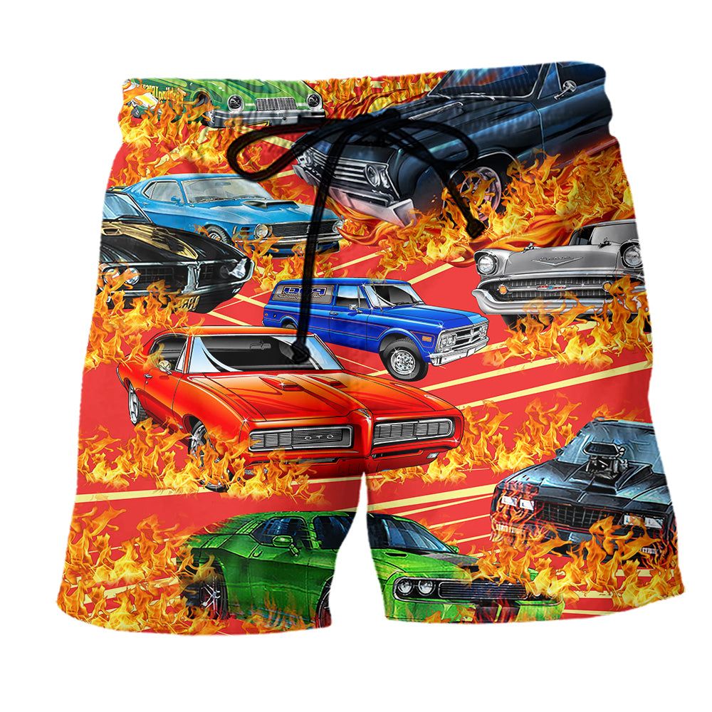 Car On Fire Amazing Style Trendy Aloha Hawaiian Beach Shorts