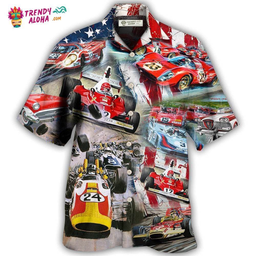 Car Racing Independence Day America Hawaiian Shirt - Trendy Aloha