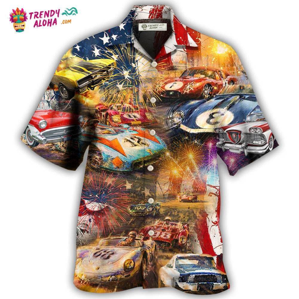 Car Racing Independence Day Hawaiian Shirt - Trendy Aloha