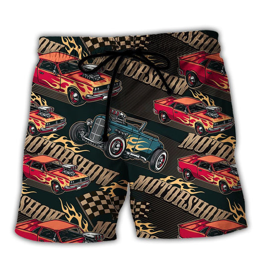 Car Racing Motorshow Fire Trendy Aloha Hawaiian Beach Shorts