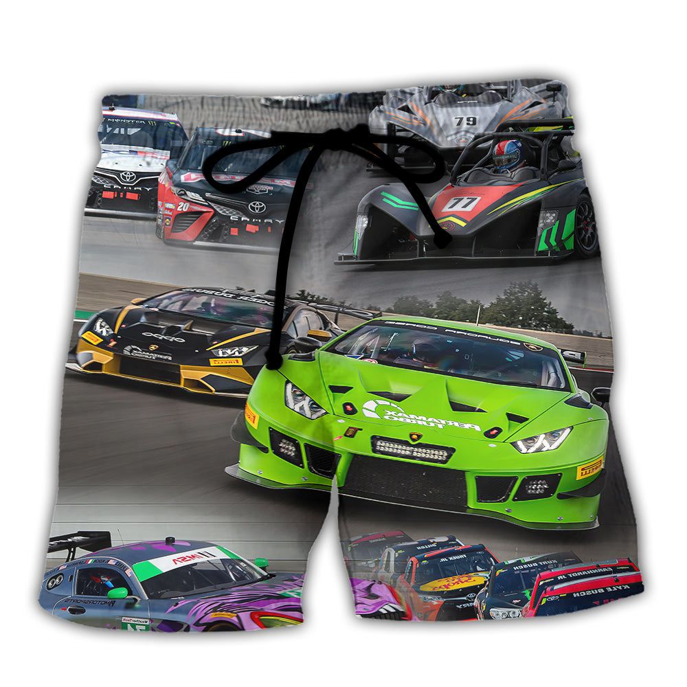 Car Racing Real Trendy Aloha Hawaiian Beach Shorts
