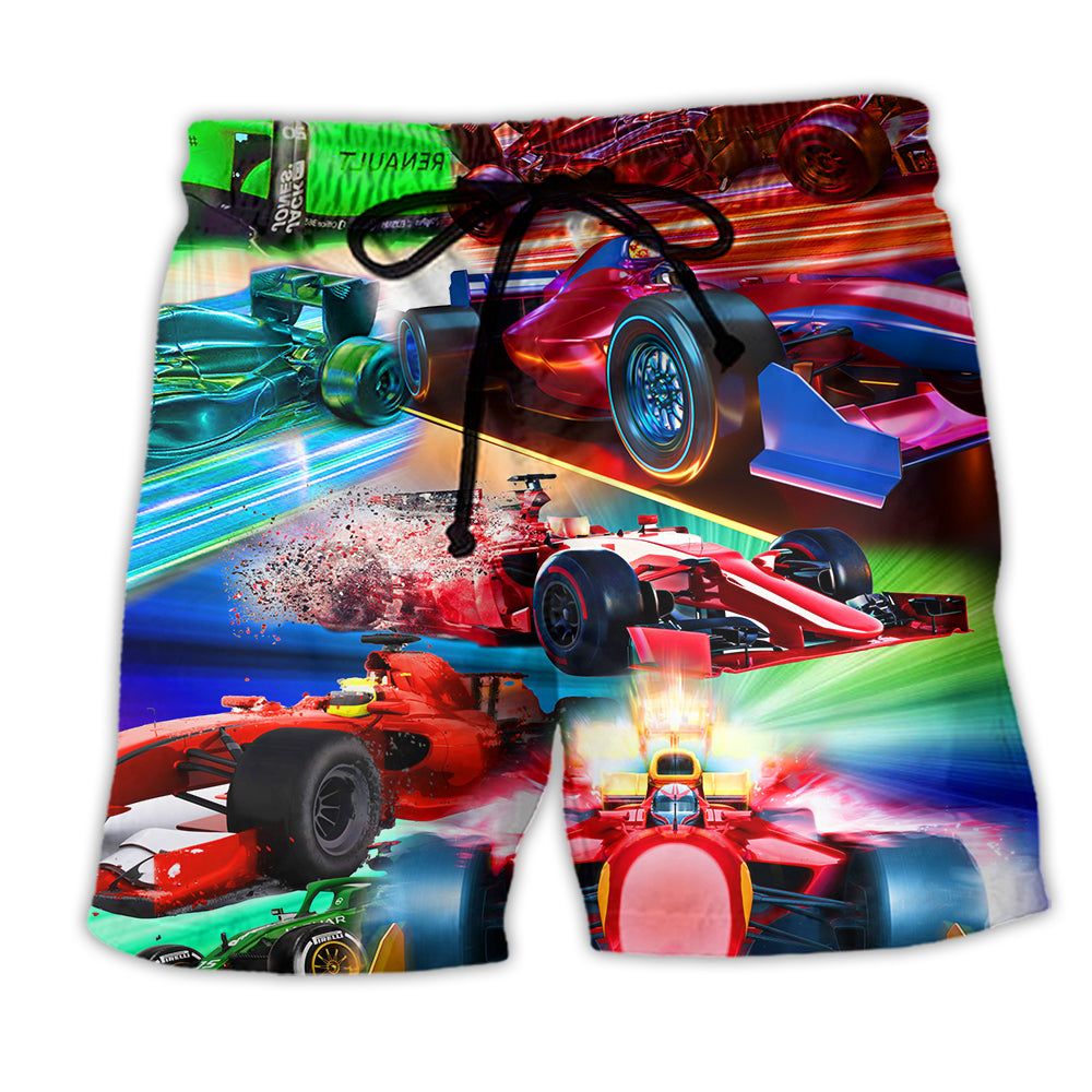 Car Racing Warning Auto Racing Fast Color Trendy Aloha Hawaiian Beach Shorts