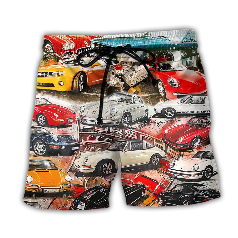 Car Retro Packed Vintage Style Trendy Aloha Hawaiian Beach Shorts