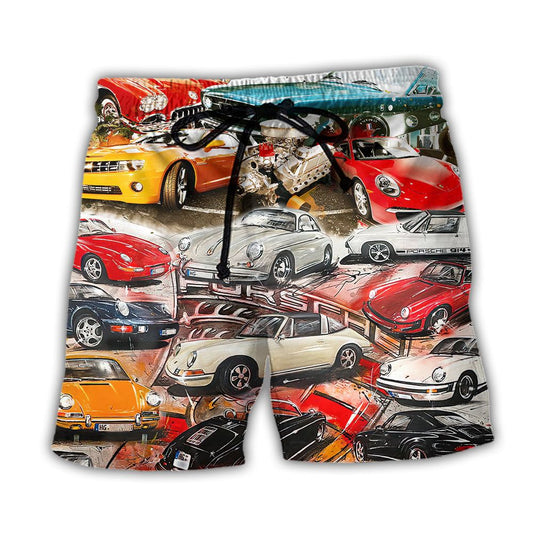 Car Retro Packed Vintage Style Trendy Aloha Hawaiian Beach Shorts
