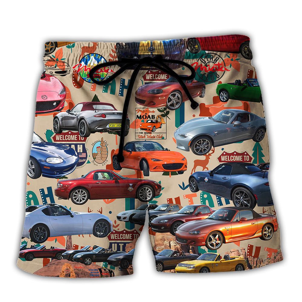 Car Summer Tropical Island Lover Color Trendy Aloha Hawaiian Beach Shorts
