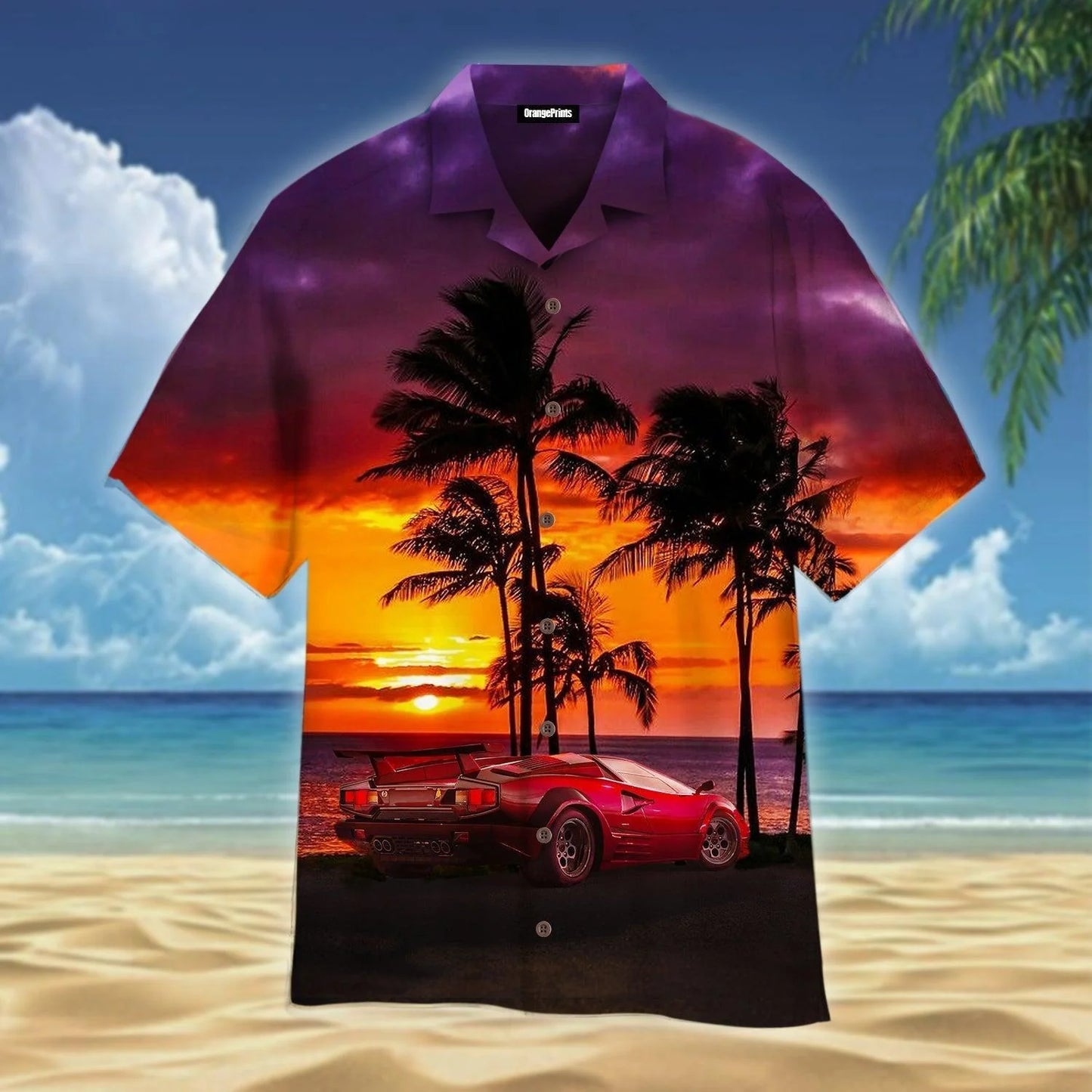 Car Sunset On The Beach Trendy Hawaiian Shirt For