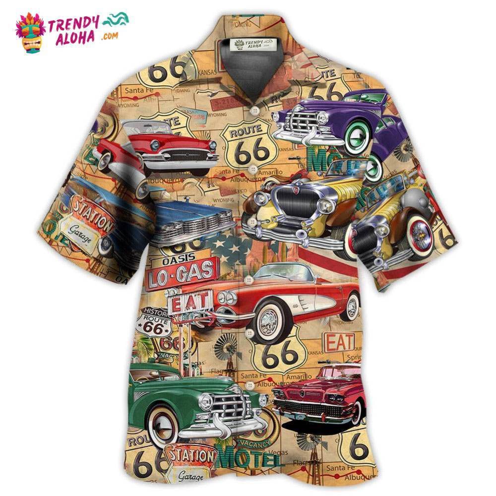 Car The Mother Road Route 66 Road Trip Vintage Hawaiian Shirt - Trendy Aloha