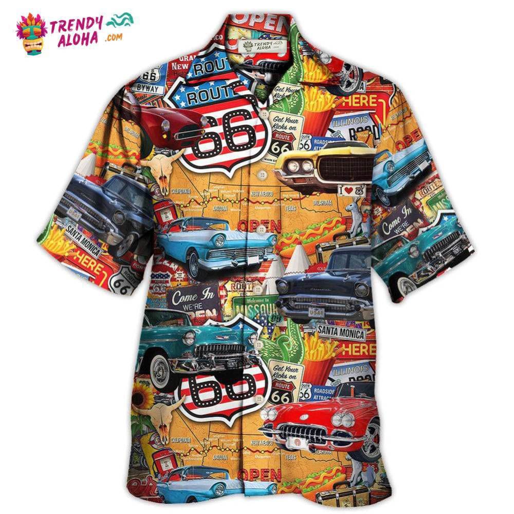 Car Vintage Route 66 Road Hawaiian Shirt - Trendy Aloha