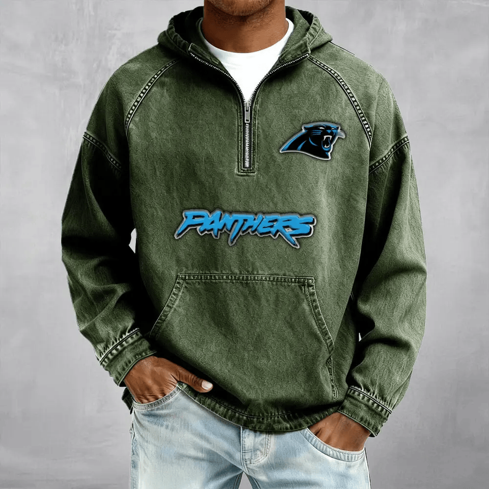 Carolina Panthers Men's Half-Zip Denim Hoodie For Fan